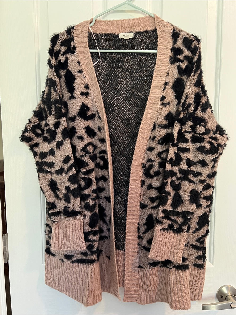 debut Pink and Black Leopard Open-Front Cardigan